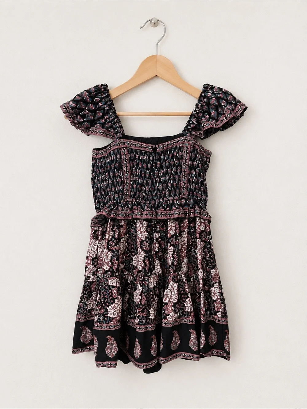Sea New York Girls Size 6Y Black Floral Smocked Cotton Dress